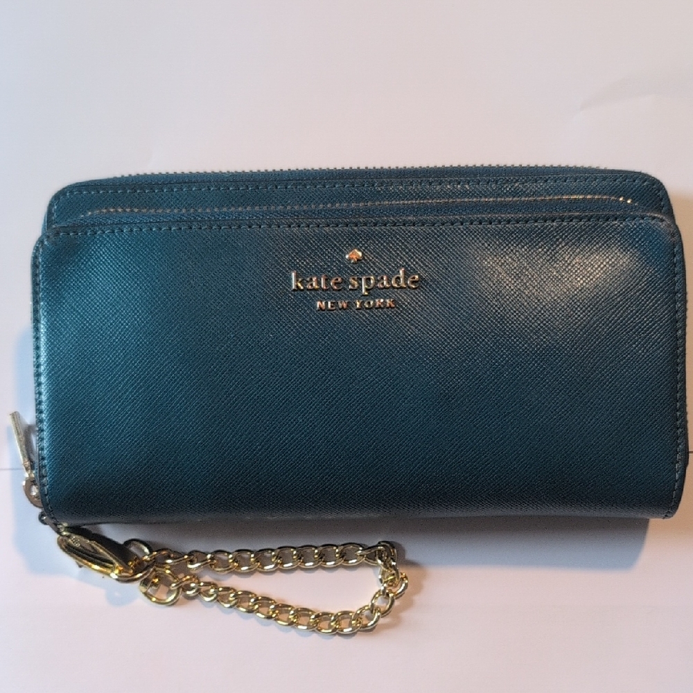 Kate Spade Teal Leather Chain Wristlet Wallet